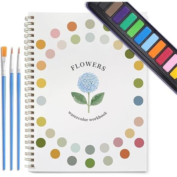 Watercolor Kit with Outlines, 12 Colors Rustproof Box, 3 Brushes & Multi-Theme - Picture 2 of 9